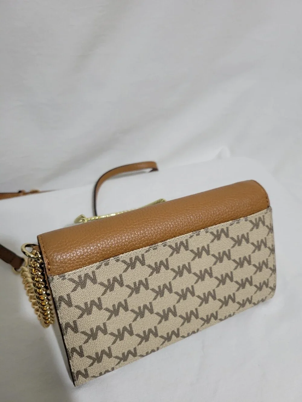 Michael Kors Tan and Beige Signature MK Crossbody Bag